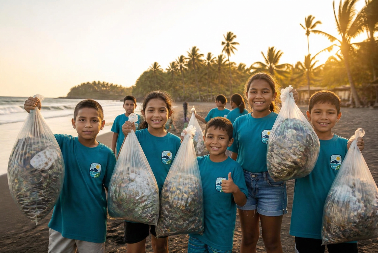 Children collecting recyclable materials in a Salvadoran village