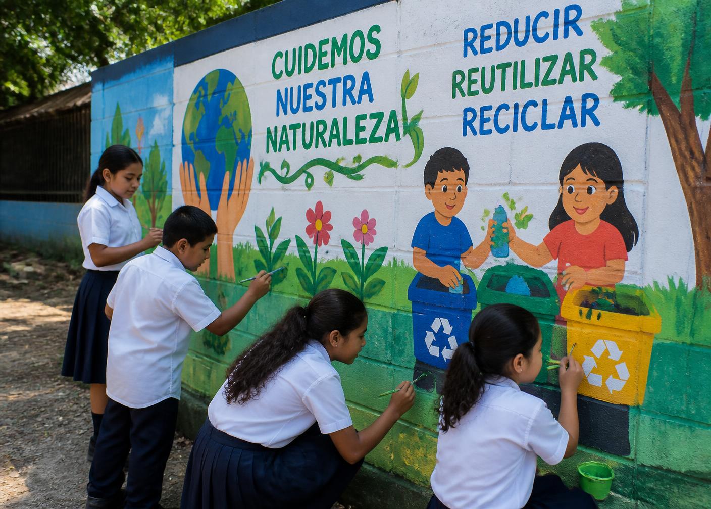 Salvadoran students taking part in a school environmental project